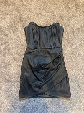 Retrofete Strapless Black Faux-Leather Mini Dress